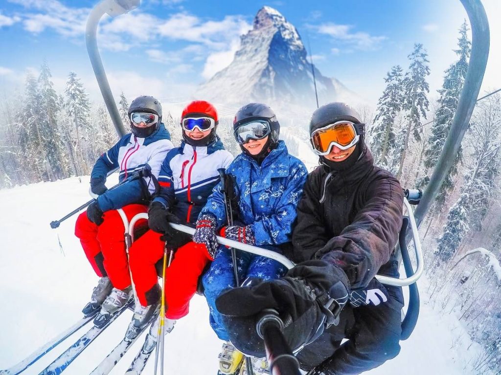 Skiers on Ski Lift